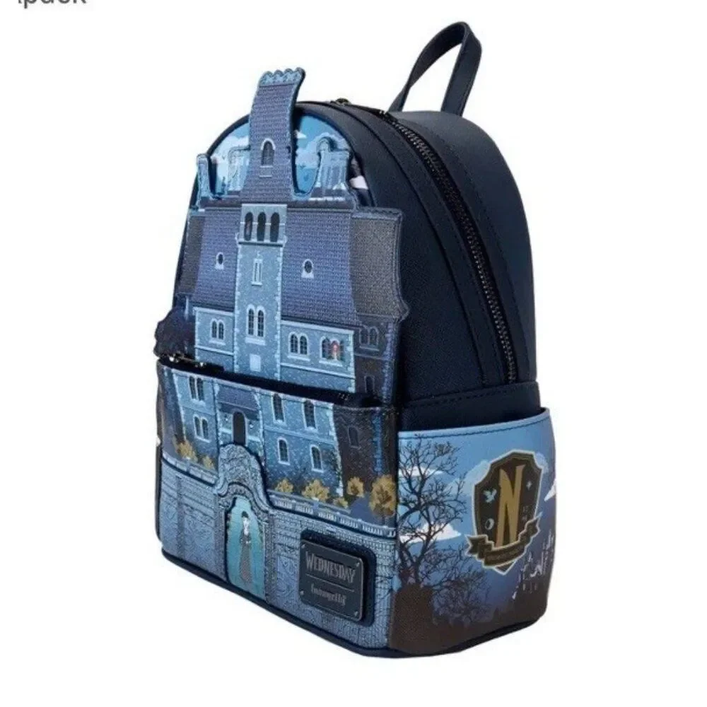 The Addams Family Wednesday Nevermore Academy Castle Glow Mini Backpack NWT